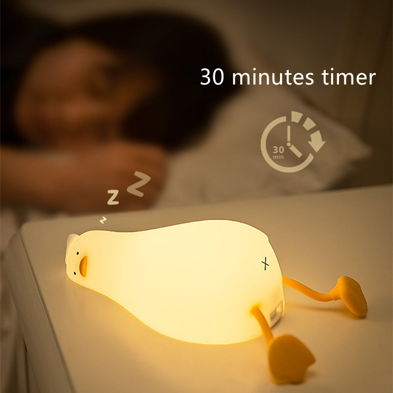 Lying Flat Duck Night Light Children Pat Induction Silicone Light Cute Bedside Baby Feeding USB Timing Sleep Light