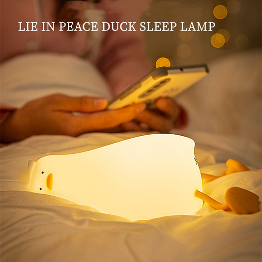 Lying Flat Duck Night Light Children Pat Induction Silicone Light Cute Bedside Baby Feeding USB Timing Sleep Light