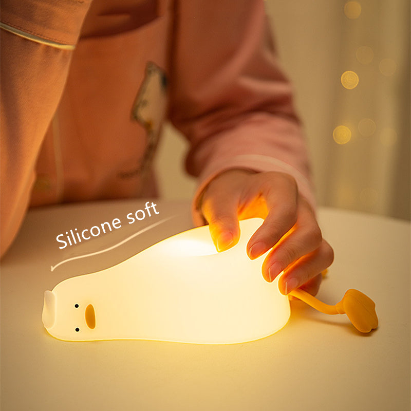 Lying Flat Duck Night Light Children Pat Induction Silicone Light Cute Bedside Baby Feeding USB Timing Sleep Light